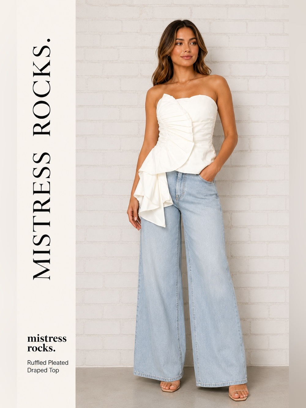 Mistress Rocks White Strapless Ruffled Draped Top NWT